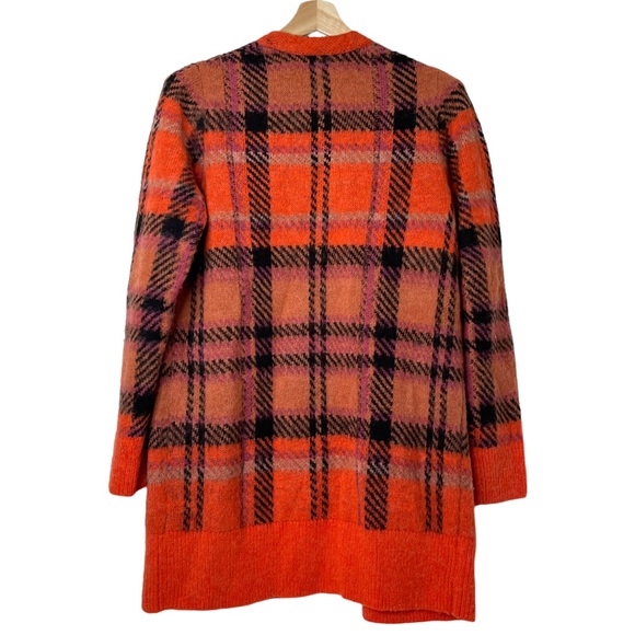 Lucky Brand Wool Blend Open Front Brushed Plaid Oversized Knit Cardigan Sz M - Picture 7 of 14